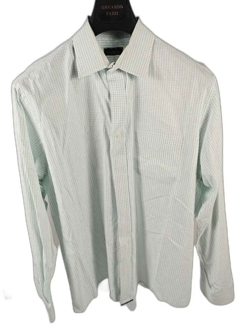 Men’s Club Room Dress Shirt White Aqua Check Size 17.5 36/37